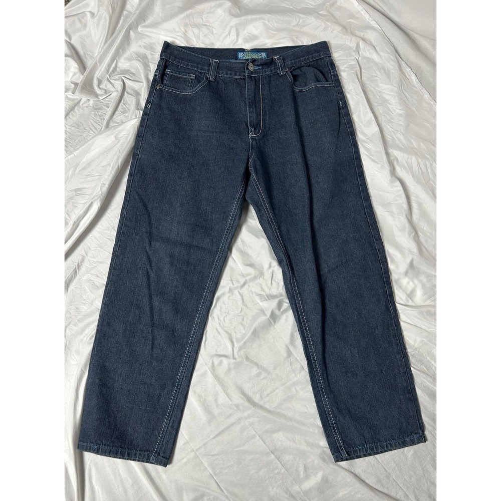 Jinzu Jeans Vintage Mens 36x32 Blue Y2k  Baggy Hip Hop Embroidered Skater Grunge
